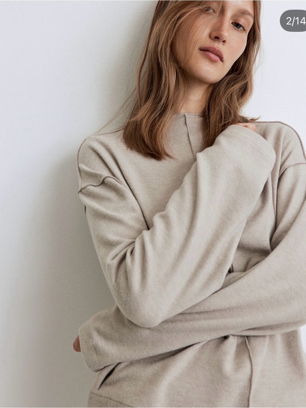 H&M Beige Mock Neck Reverse Seam Long Sleeve Size Medium